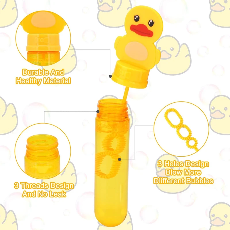 Kids Rubber Duck Toy Party Favors 24 PCS Outdoor Bubble Wands Birthday Gift Bath Toy Pool Duck Bubble Toys