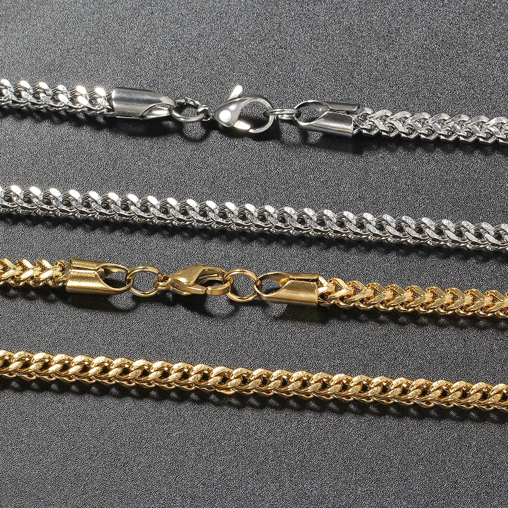 Wholesale 18K Gold 14K Gold 3mm Franco Chain Men Women Necklace Stainless Steel Chains