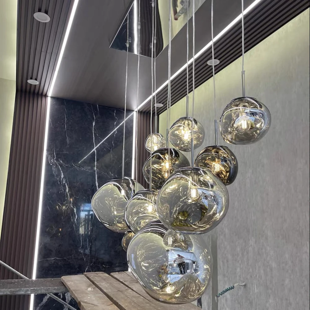 Indoor Modern Nordic creative Northern European high ceiling Chandelier lamp Hanging LED lava clear glass Pendant light