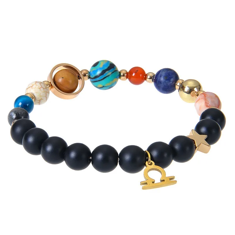 8 Planets 12 Zodiac Signs Bracelet Fashion Charm Pendant Bracelets Matte Black Obsidian Stone Beaded  Birthstone Bracelets Man