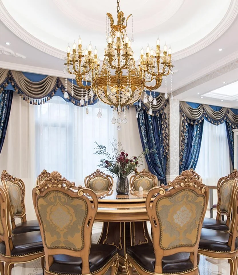 French Antique Bronze Brass Candle Hanging Lamp clear crystal Decorative chandelier luxury Pendant Lighting Crystal Chandelier