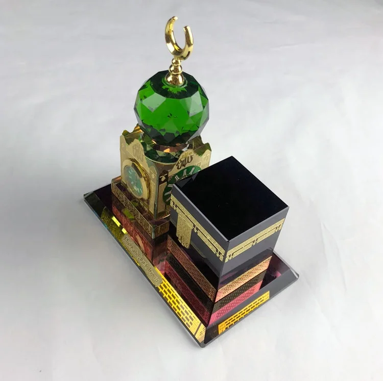 Mh-G0666 Crystal Kabba Makkah Mecca Clock Tower Crystal Glass Figurine Crystal Religious Crafts