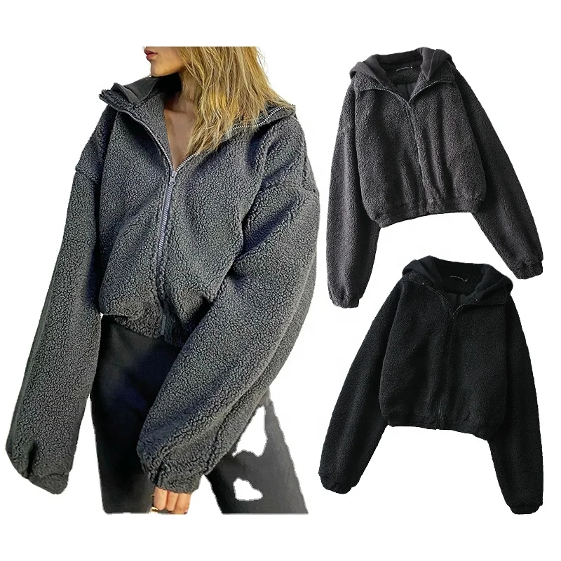 
TYDMJ Women Fashion Lamb Wool Jacket Fleece Shaggy Warm Cropped Overcoat Zipper Front Outwear Coats 