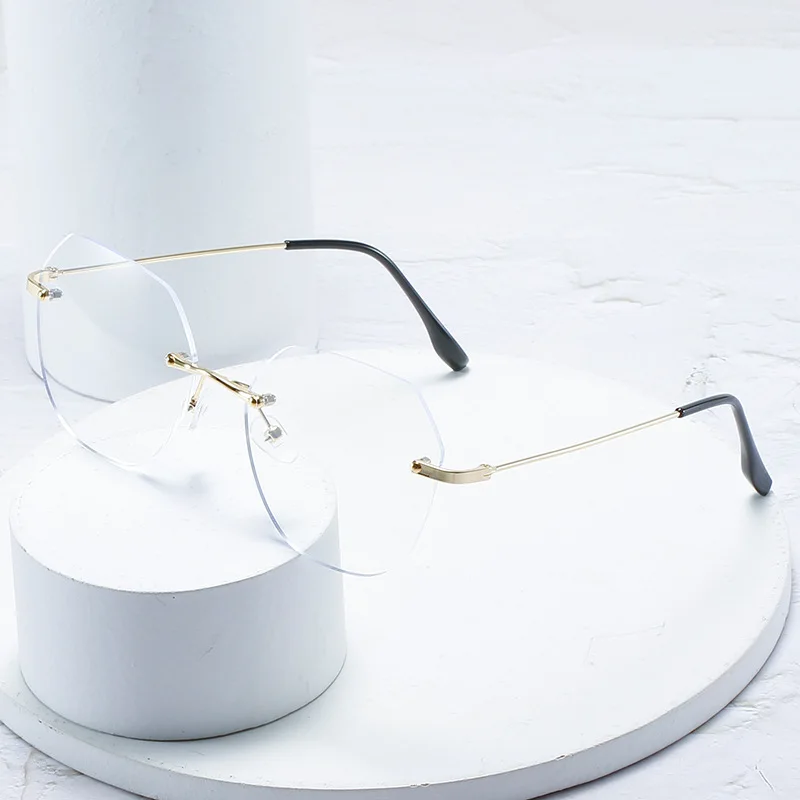 Polygon rimless myopia glasses 2023 Retro Nearsighted Distance Glasses Metal Men Women Myopia Glasses