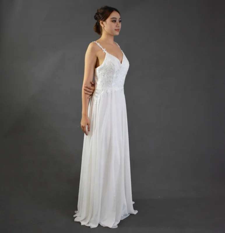 Elegant Lace Flower Evening Dress Suspender Ball Bridesmaid Dress Embroidery Sexy Straight Silhouette Floor-Length Natural Back