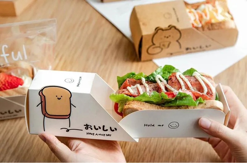 Colorful Food Grade Kraft Paper Cardboard Paper Takeaway Chicken Sandwich Food Packaging Box