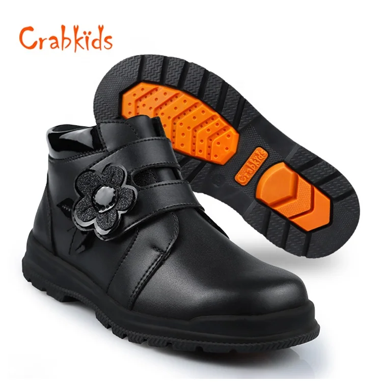 Crabkids Wholesale & Customized High Quality Bow Breathable Leather Rubber Soled School Shoes for Girls