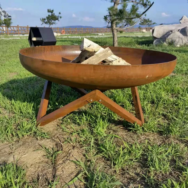 Carbon steel  camfire   for outdoor camping  wood fire pit for courtyard L size D=80cm heating stove bonfire basin campsite