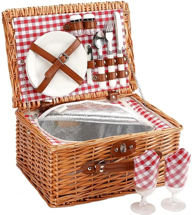 Picknickkorb Aus Weide, Holz Picknick Essenskorb Porzellan Bambus Lands End Trolley Zubehor Fur Picknickkorbe Geschenkkorb