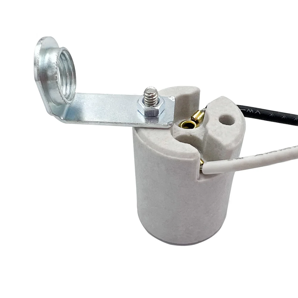 CE E14 Ceramic Lamp Holder Bulb Socket E12 Light Base with Wire Leads Mount Metal Bracket