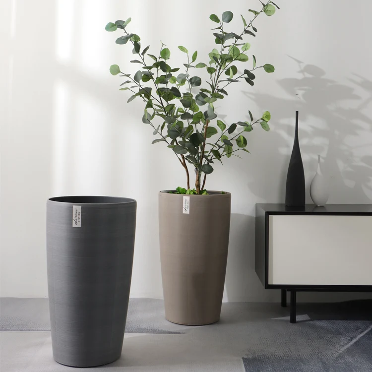 Wholesale Modern Cylinder Plastic Flower Pots Indoor Brushed Planter Pot for Hotel Tall Large Plant Pot For Garden