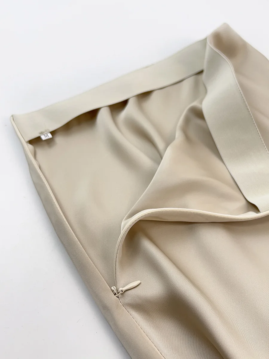 Ladies Streetwear Long Ankle-Length Solid Black Skirt Summer Women Brown Satin Skirts High Waist A-Line Skirt