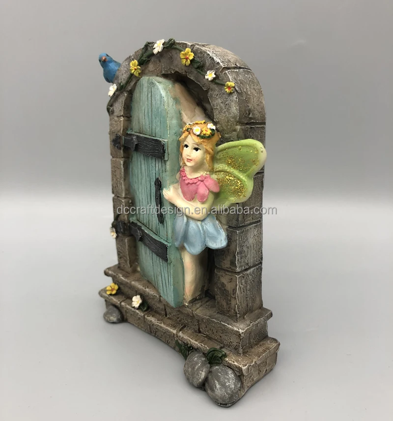 Spring Fairy Garden Ornaments Polyresin Woodland Fairytale Fairy opening Door Resin Turquoise Door