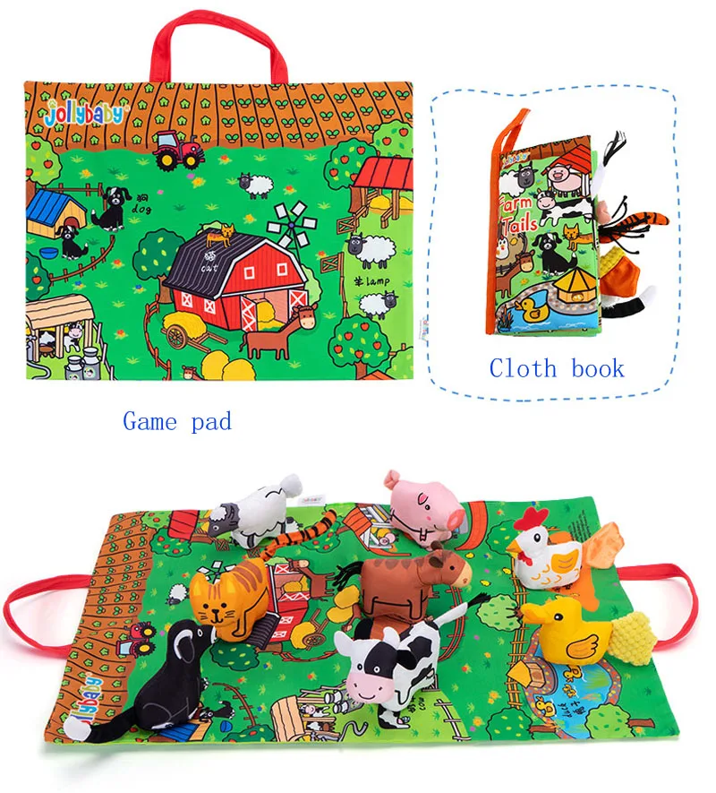 
Jollybaby Polyester Stuffed Touch And Feel Soft Animal Tails Cloth Book Crinkling Squeaky Soft Animal Dolls Play Mat Set 