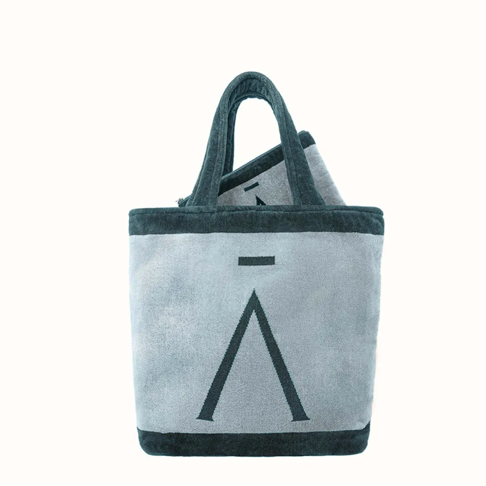 Customized Beach Towel in Bag 100% Cotton Terry Towel Reversible Totes Handbag the Beach Travel Set