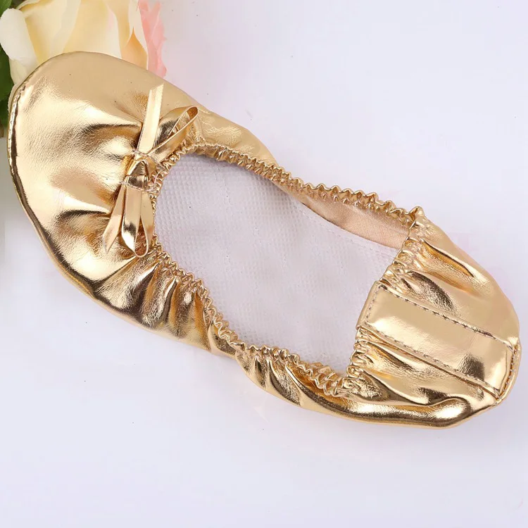 Womens Leather Ballet Belly Slippers Ballroom Dance Shoes with Suede Split-Sole