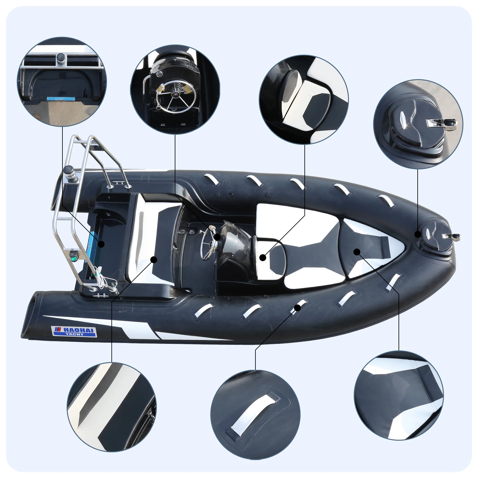 Qingdao Haohai Sailing Custom Logo Small Bateau Center Console Rib Fishing Boat Made to Order Rubber Boat