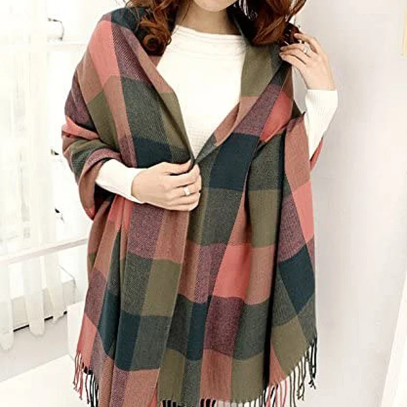 Manufacturer Custom Fashion Long Big Grid Winter Warm Lattice Large Women Shawls