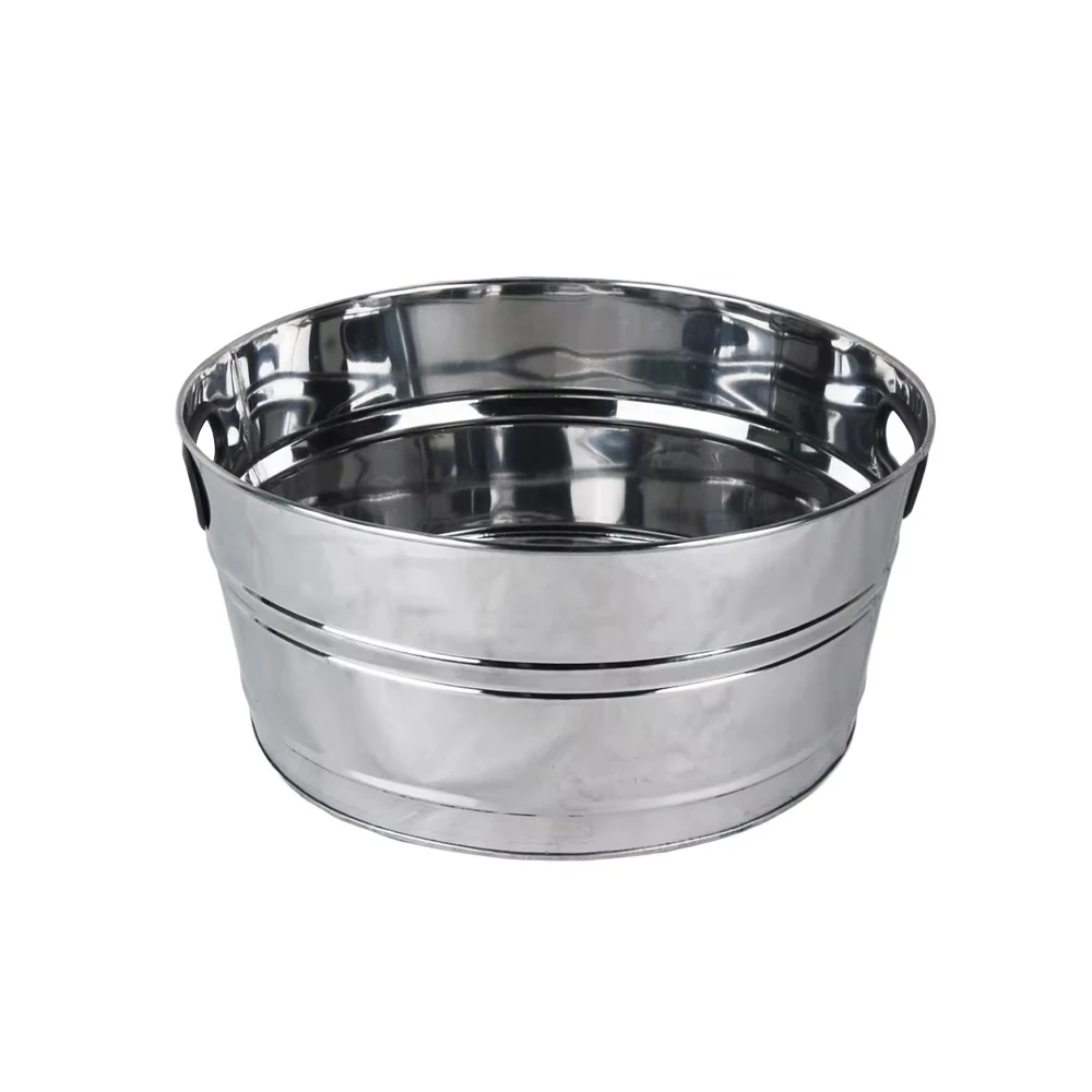 Round Metal Beverage Tub Stainless Steel Ice Bucket Beer Bottle Drink Cooler