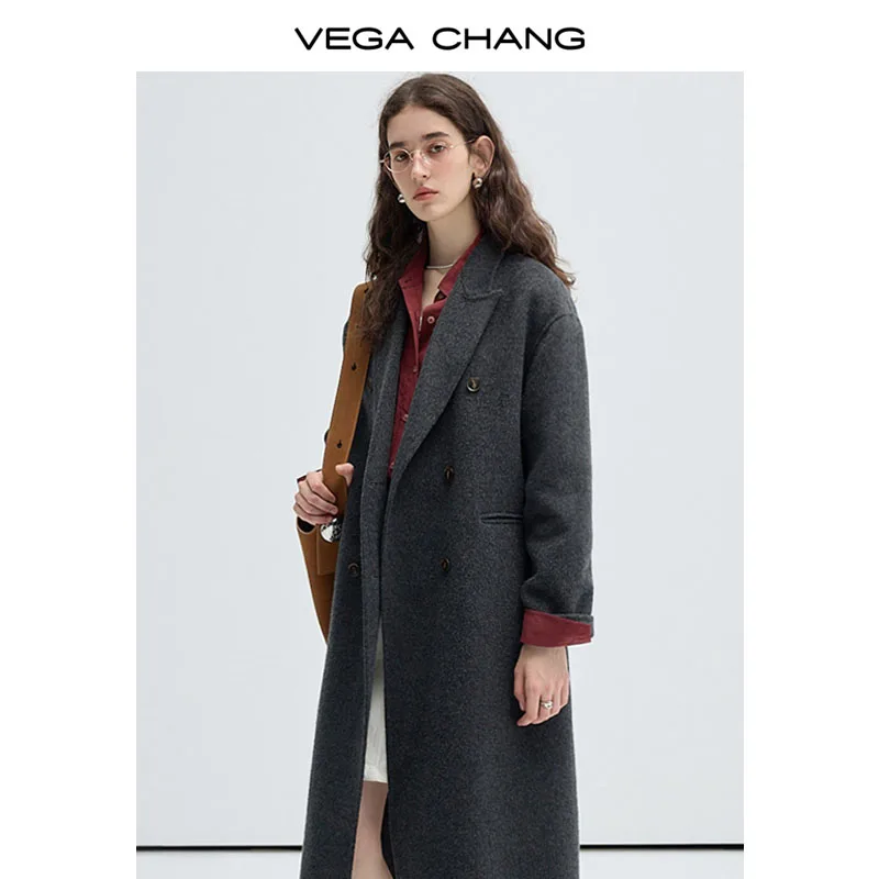 VEGA CHANG 2024 Best Sale Fall Winter Double-sided Cashmere Coat Long Double-sided Woolen Coat For Women