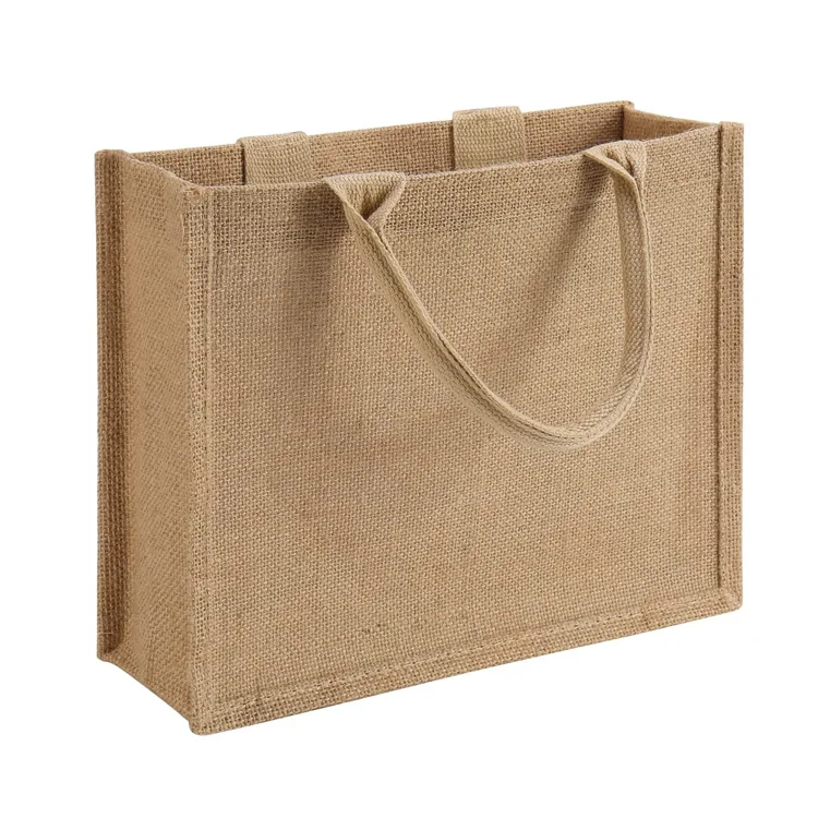 Cloth Carrying Women Shopping Bags Natural Gunny Plain Large Design Tote Jute Bag