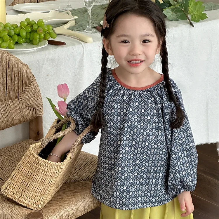 2024 Newest Spring Autumn Children Long Sleeve Blouses Floral Print Princess Girls Shirts