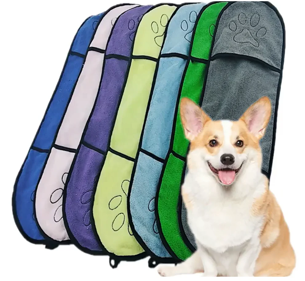 Cute dogs paw embroidery accessories assorted microfiber drying pet bath towel