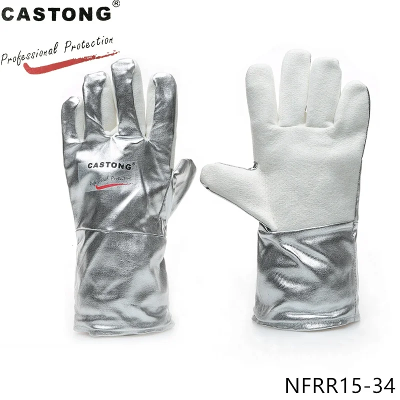 Stock Items Resisting 350 Deg.C Meta-aramid Felt and Aluminum Foil Heat Insulated Aluminized Gloves for Industrial Oven