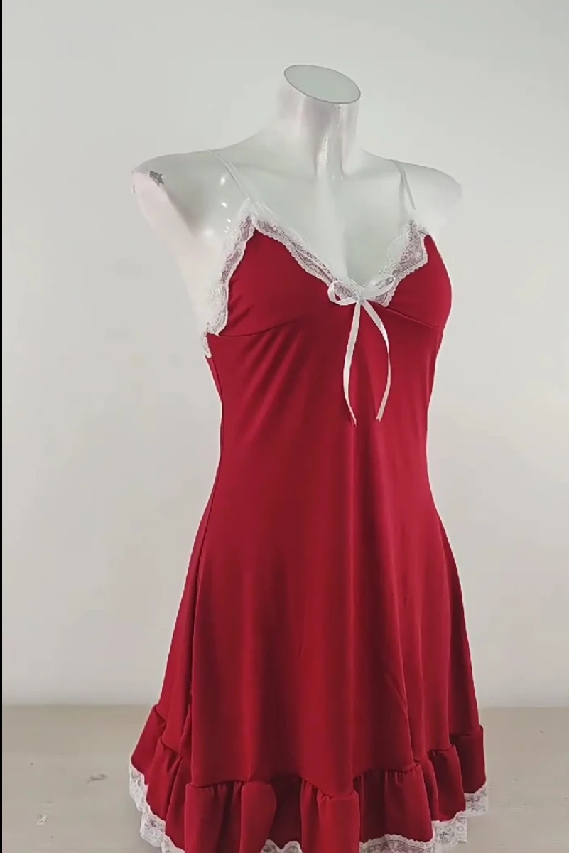 Lace deep V temptation slip sexy pajamas Nightgown Trim Cami Nightdress