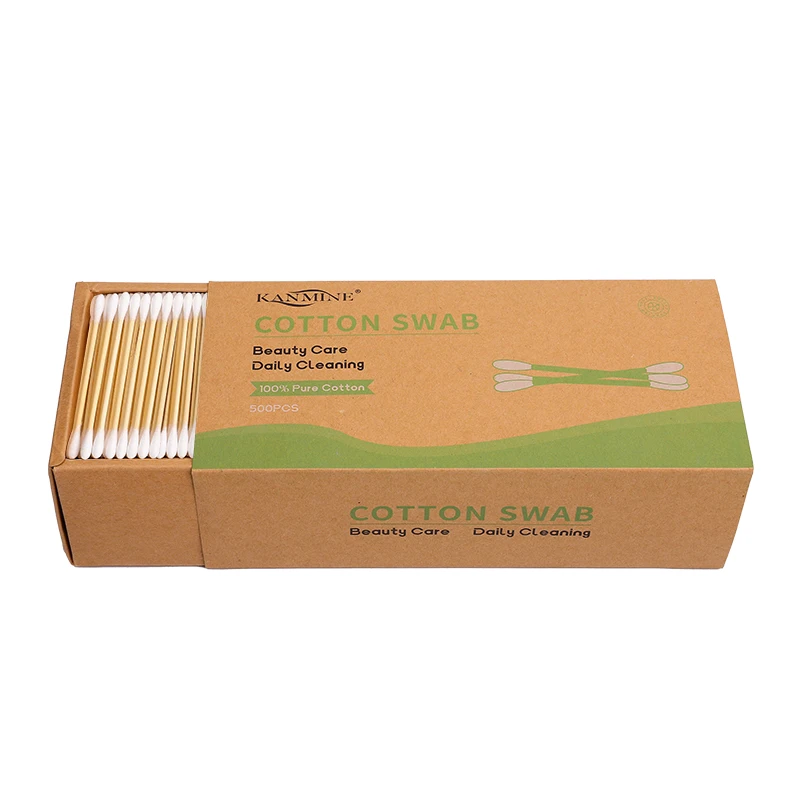 100% Eco-Friendly Natural 500 Double-Ended Ear Sticks Biodegradable Organic Bamboo Stick Cotton Swabs
