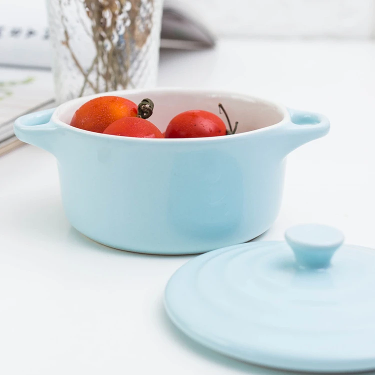Two Handle Round Min Casserole With Lid Heat Resistant Ceramic Stoneware Bake Dish Multicolor Soup Pot