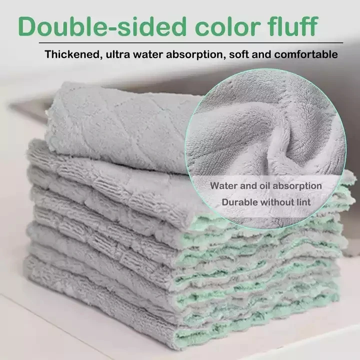 Premium Coral Fleece Microfiber Cleaning Cloth Thickened Quick Drying Wave Towel for Kitchen Use