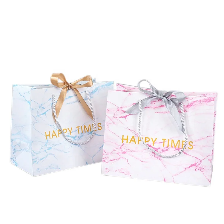 Custom luxury boutique packaging clothing shopping marble pattern paper bags with logo print