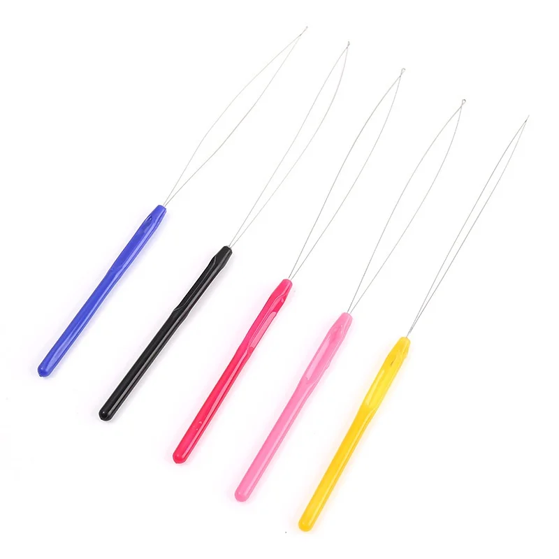 Colorful Plastic Handle Tufting Gun Needle Threader Hair Extensions Wig Crochet Beads Hook Needles