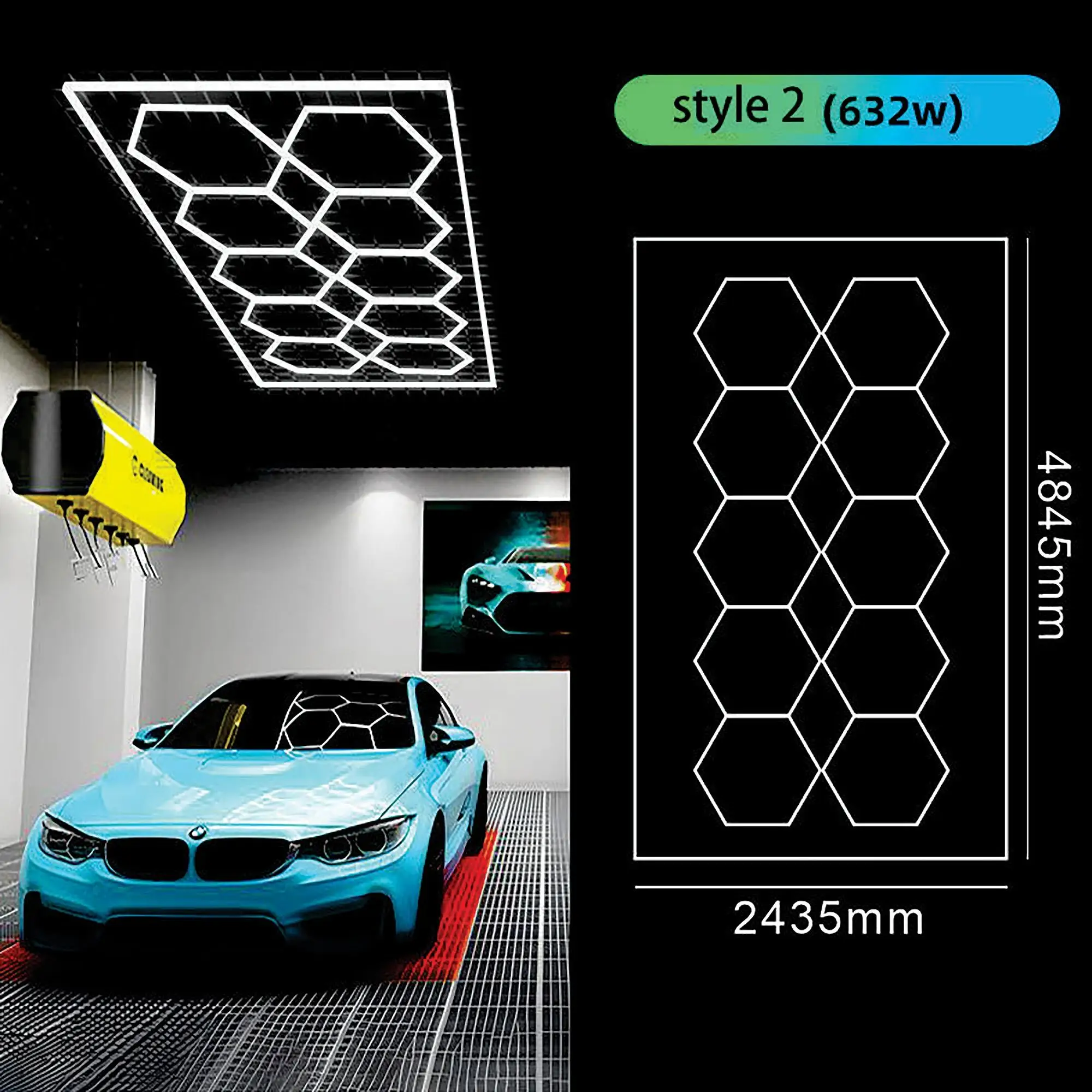 Wholesale Honeycomb Auto Car Detailing Work Light Bar Car Wash Station 110V 220V Garage Ceiling Hexagonal Led Lights
