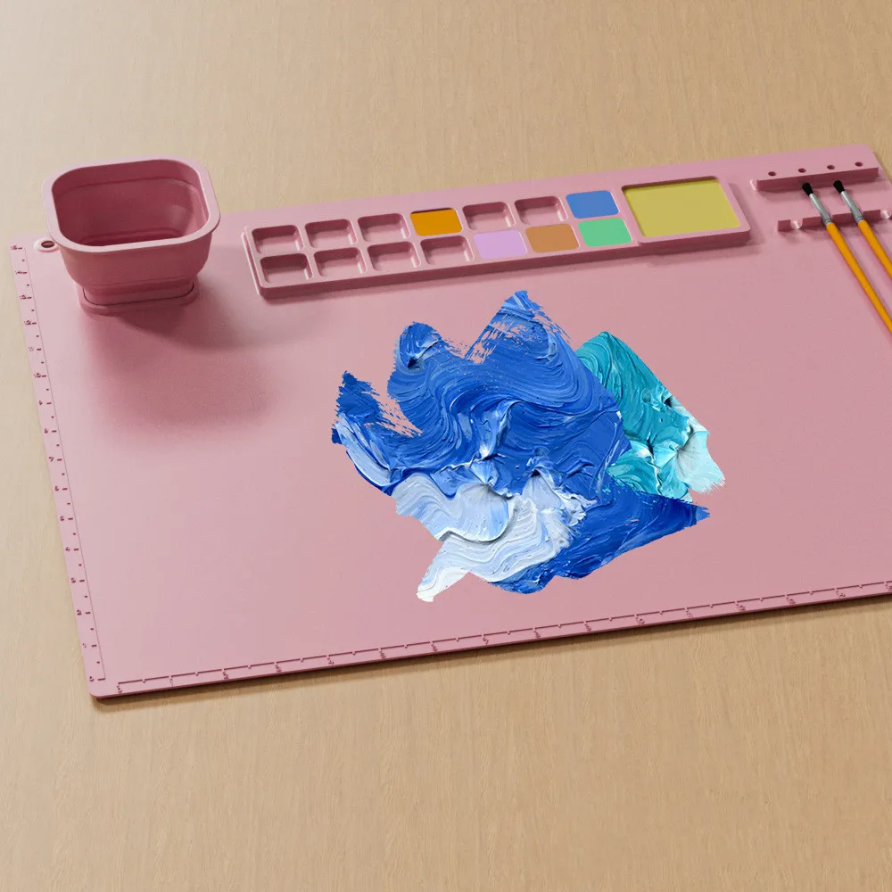 School Children Kids Suction Cup Reusable Silicone Drawing Pad Mat With Folded Cup Art Silicone Painting Mat