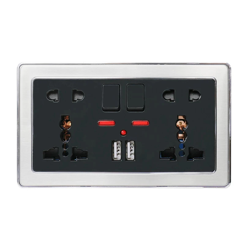 Двойная универсальная настенная розетка с 5 отверстиями двойная USB-розетка из нержавеющей стали