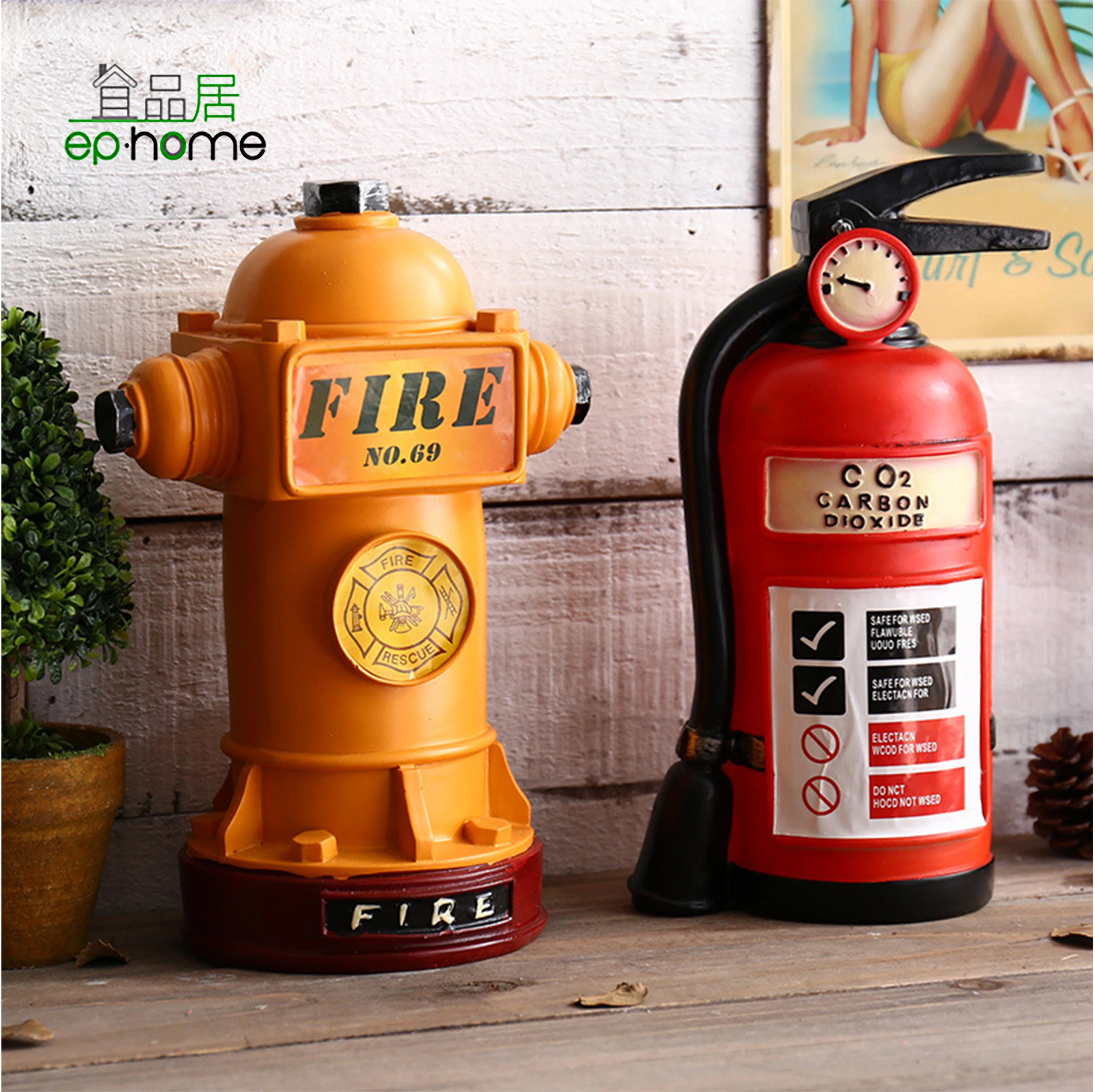 Retro nostalgic industrial style Fire Hydrant Statue,Phone booth, oil barrel,f ire extinguisher piggy bank,Gift for Fireman