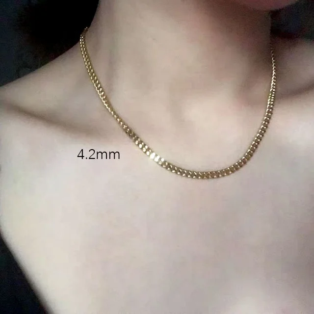 Xinfly 3.1mm 4.2mm 5.3mm hiphop fashion jewelry flat curb Miami Cuban link Chains Solid gold 18k Men Women Necklace