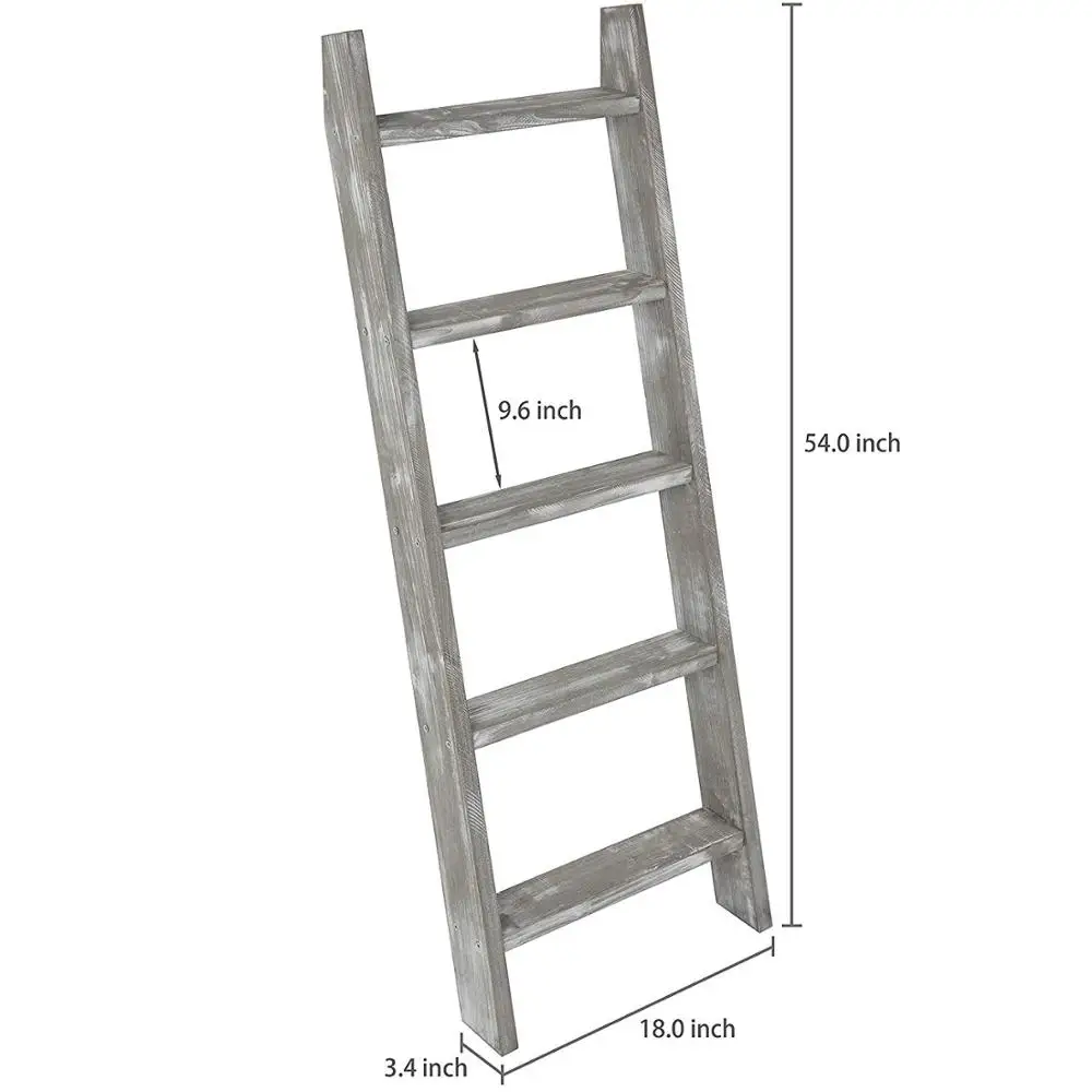 
Leaning Rustic Gray with White Wood Ladder-Style Blanket Rack 