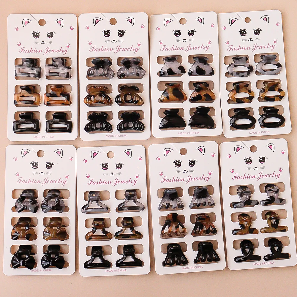 Wholesale 6pcs/set candy colored small hairs clip plastic mini hair claws various shapes children claw clips