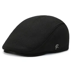 High Quality Cotton Canvas Embroidery Beret Men Casual Peaked Berets Hat