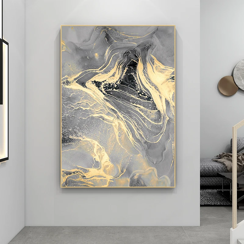 China Factory Wholesale Framed Art canvas Prints modern Abstract Wall decorative Painting black and golden Wall Art
