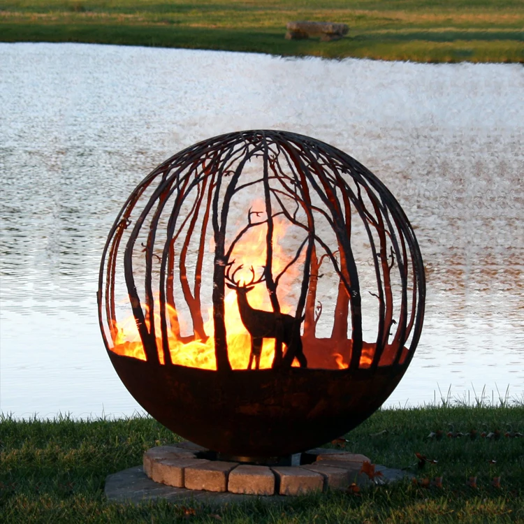 JH-Mech Large Laser Cutting Fire Pit Sphere OEM Design Fire Ball
