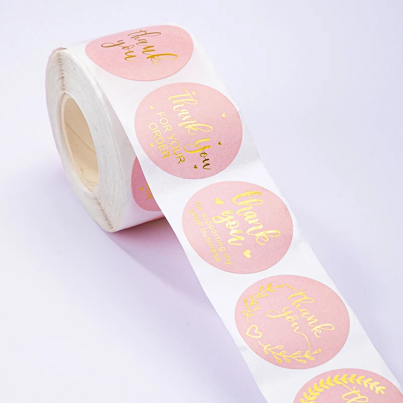 Custom Thanks You Sticker Round Sticker Waterproof Rolls Paper Sticker Kiss Cut Vinyl Hologram Label Sheet For Sale Private Logo