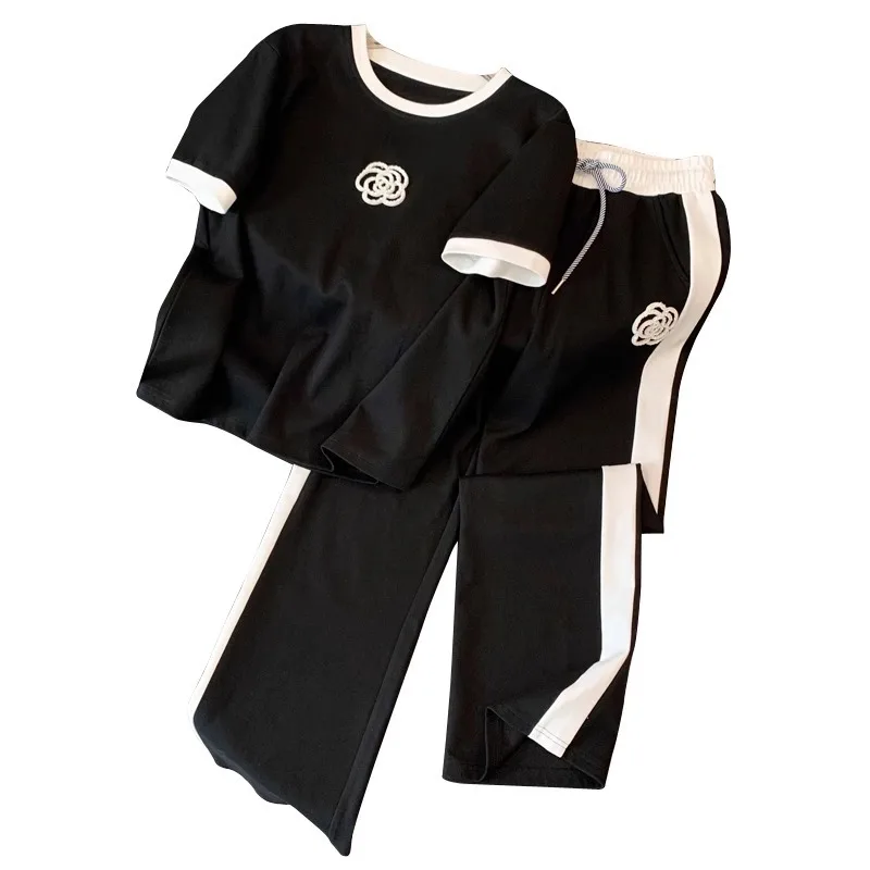 Womens 2 Piece Outfits Summer Casual Short Sleeve Tops Long Pants Tracksuit Lounge Jogger Set