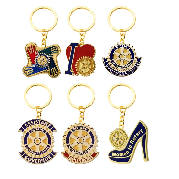 Manufacturer Customized Enamel Rotary Club International Member Emblem Keychain Custom Logo Rotary Keyring Keychains Llavero