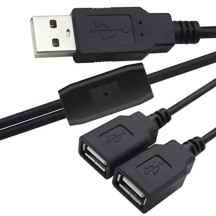 Custom 1m  2m 1 Male to 2 Female Y Shape USB Splitter Cable for Charging