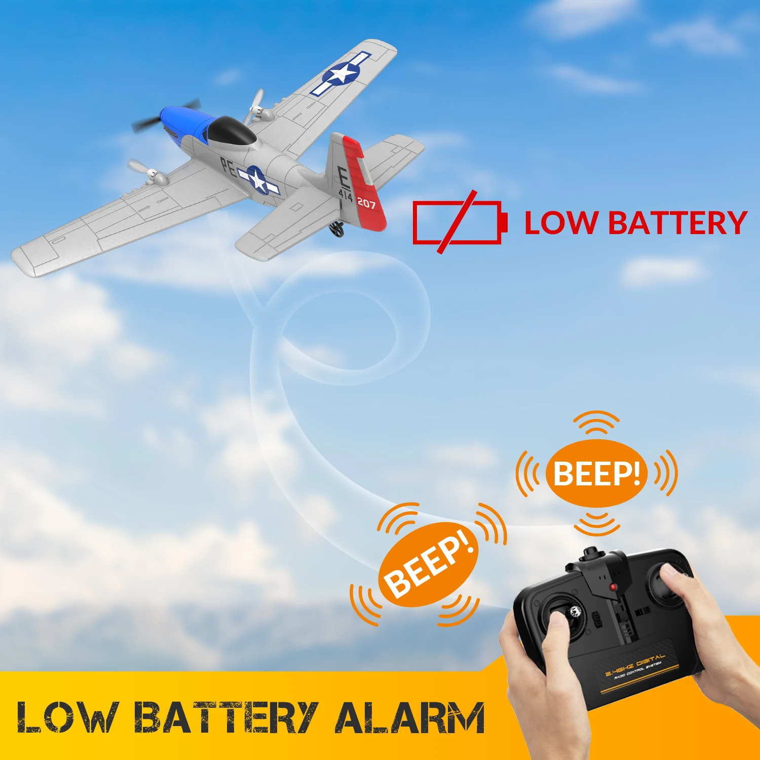 P-51D Mustang 2-Ch Beginner Airplane with Gyro Stabilizer (762-3 Blue)