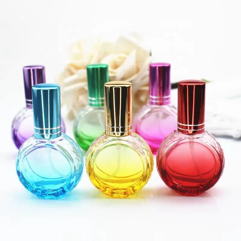 Wholesale hot sale empty luxury flat glass perfume spray bottle 12ml mini colorful cute glass perfume bottles for kids